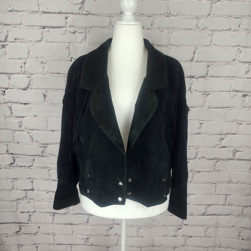 Vintage Black Yearbook Silver Button Suede Fringe Jacket *READ*